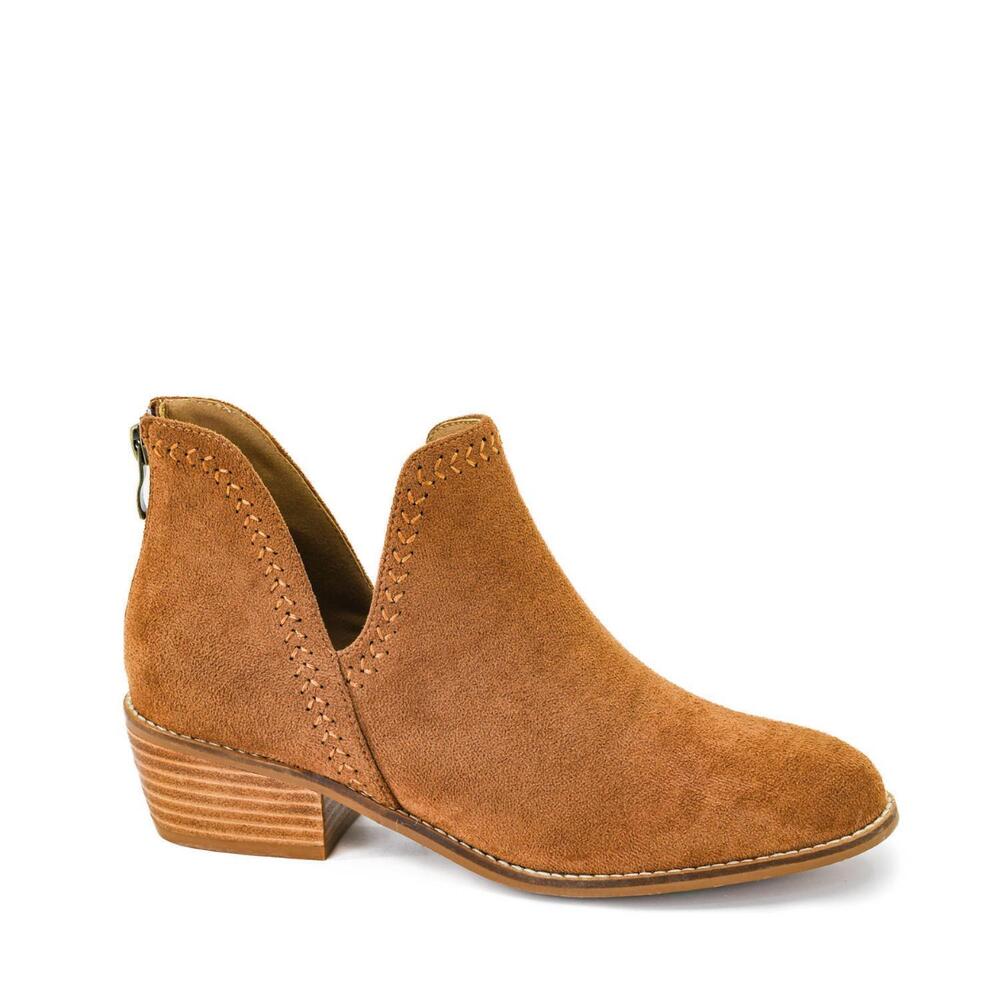 NEW CORKYS FOOTWEAR women's bluffin bootie in tobacco faux suede